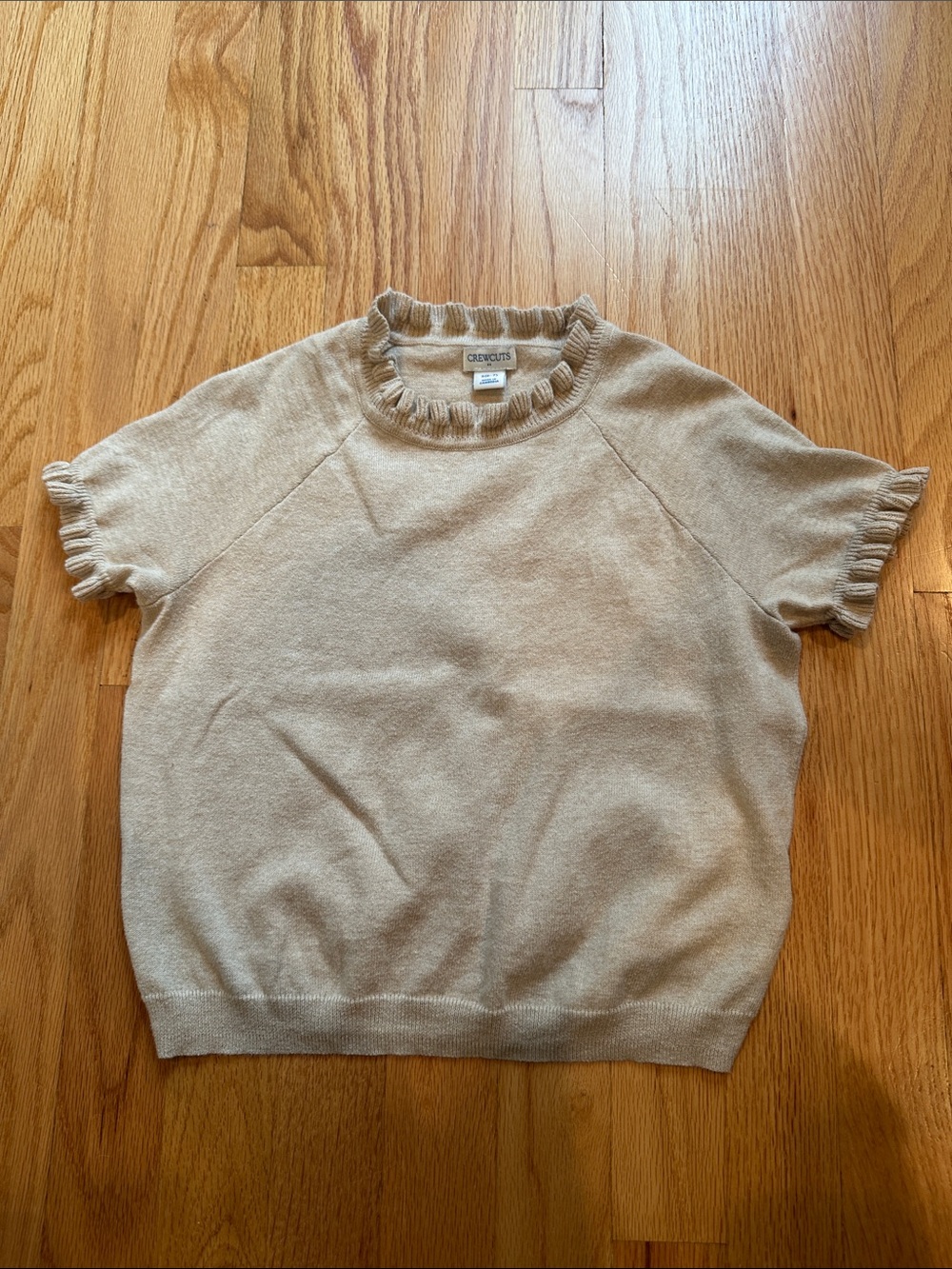 Crewcuts Cream Short-Sleeve Ruffle-Trim Crewneck Sweater
